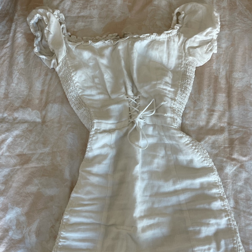 White reformation synched mini dress